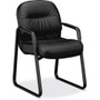 HON Pillow-Soft Guest Chair, Leather - Black Seat Color - Leather Seat Material - Fiber Back Material - Black Frame Color - Sled Base Product Image 