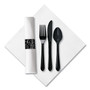 Hoffmaster CaterWrap Heavyweight Cutlery Combo, Fork/Spoon/Knife/Napkin, Black, 100/Carton (HFM119971) View Product Image
