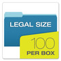 Pendaflex Colored File Folders, 1/3-Cut Tabs: Assorted, Legal Size, Blue/Light Blue, 100/Box (PFX15313BLU) View Product Image