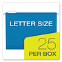 Pendaflex Extra Capacity Reinforced Hanging File Folders with Box Bottom, 2" Capacity, Letter Size, 1/5-Cut Tabs, Blue, 25/Box (PFX4152X2BLU) View Product Image