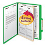 Smead Top Tab Classification Folders, Four SafeSHIELD Fasteners, 2" Expansion, 1 Divider, Letter Size, Green Exterior, 10/Box View Product Image