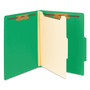 Smead Top Tab Classification Folders, Four SafeSHIELD Fasteners, 2" Expansion, 1 Divider, Letter Size, Green Exterior, 10/Box View Product Image