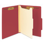 Smead Top Tab Classification Folders, Four SafeSHIELD Fasteners, 2" Expansion, 1 Divider, Letter Size, Red Exterior, 10/Box View Product Image