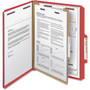 Smead Four-Section Pressboard Top Tab Classification Folders, Four SafeSHIELD Fasteners, 1 Divider, Letter Size, Bright Red, 10/Box View Product Image