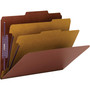 Smead Pressboard Classification Folders, Six SafeSHIELD Fasteners, 2/5-Cut Tabs, 2 Dividers, Letter Size, Red, 10/Box View Product Image