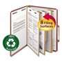Smead Recycled Pressboard Classification Folders, 3" Expansion, 3 Dividers, 8 Fasteners, Letter Size, Red Exterior, 10/Box View Product Image