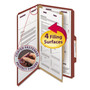 Smead Pressboard Classification Folders, Four SafeSHIELD Fasteners, 2/5-Cut Tabs, 1 Divider, Legal Size, Red, 10/Box View Product Image