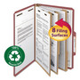 Smead Recycled Pressboard Classification Folders, 3" Expansion, 3 Dividers, 8 Fasteners, Legal Size, Red Exterior, 10/Box View Product Image