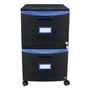 Storex Two-Drawer Mobile Filing Cabinet, 2 Legal/Letter-Size File Drawers, Black/Blue, 14.75" x 18.25" x 26" View Product Image
