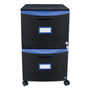 Storex Two-Drawer Mobile Filing Cabinet, 2 Legal/Letter-Size File Drawers, Black/Blue, 14.75" x 18.25" x 26" (STX61314U01C) View Product Image