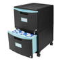 Storex Two-Drawer Mobile Filing Cabinet, 2 Legal/Letter-Size File Drawers, Black/Teal, 14.75" x 18.25" x 26" View Product Image