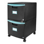 Storex Two-Drawer Mobile Filing Cabinet, 2 Legal/Letter-Size File Drawers, Black/Teal, 14.75" x 18.25" x 26" (STX61315U01C) View Product Image