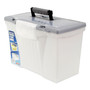 Storex Portable Letter/Legal Filebox with Organizer Lid, Letter/Legal Files, 14.5" x 10.5" x 12", Clear/Silver View Product Image