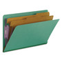 Smead End Tab Pressboard Classification Folders, Six SafeSHIELD Fasteners, 2" Expansion, 2 Dividers, Legal Size, Green, 10/Box View Product Image