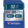 Verbatim PRO 32 GB Class 10/UHS-I (U3) SDHC - 1 Each - TAA Compliant - 90 MB/s Read - 45 MB/s Write - 600x Memory Speed Product Image 