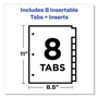 Office Essentials Plastic Insertable Dividers, 8-Tab, 11 x 8.5, Clear Tabs, 1 Set (AVE11468) View Product Image