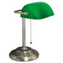 Alera Traditional Banker's Lamp, Green Glass Shade, 10.5w x 11d x 13h, Antique Brass View Product Image
