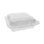 Pactiv Evergreen Vented Foam Hinged Lid Container, Dual Tab Lock, 8.42 x 8.15 x 3, White, 150/Carton (PCTYTD188010000) View Product Image