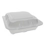 Pactiv Evergreen Vented Foam Hinged Lid Container, Dual Tab Lock, 8.42 x 8.15 x 3, White, 150/Carton (PCTYTD188010000) View Product Image