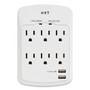 NXT Technologies Wall-Mount Surge Protector, 6 AC Outlets/2 USB Ports, 1,200 J, White View Product Image