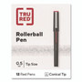 TRU RED Rollerball Pen, Stick, Fine 0.5 mm, Red Ink, Black/Red/Clear Barrel, Dozen View Product Image