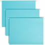 Smead Colored 1/5 Tab Cut Letter Recycled Hanging Folder - 8 1/2" x 11" - Top Tab Location - Assorted Tab Position - 11 pt. - Aqua Product Image 