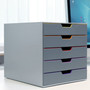 Durable VARICOLOR Stackable Plastic Drawer Box, 5 Drawers, Letter to Folio Size Files, 11.5" x 14" x 11", Gray View Product Image
