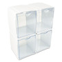 deflecto Tilt Bin Interlocking 4-Bin Organizer, Plastic, 4.63 x 4.88 x 5.5, White/Clear View Product Image