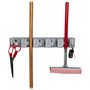 Genuine Joe Wall Rack, Holds 5 Brooms/Tools,6-Hooks f/Hanging, Gray (GJO12504) View Product Image