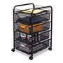 Safco Onyx Mesh Mobile File with Four Supply Drawers, Metal, 1 Shelf, 4 Drawers, 15.75" x 17" x 27", Black (SAF5214BL) View Product Image