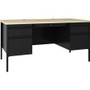 Lorell Fortress Series Double-Pedestal Teachers Desk - 30" Height x 60" Width x 29.5" Depth, 0.8" Height Modesty Panel - Double Pedestal - T-mold Edge - Material: Steel - Finish: Maple, Black Product Image 