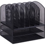 Lorell Mesh Desk Organizer - 8 Compartment(s) - Sturdy - Powder Coated - Black - Steel Product Image 
