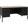 Lorell Fortress Series Double-Pedestal Desk - 30" Height x 60" Width x 29.5" Depth, x 1.1" Thickness Top, 0.8" Height Modesty PanelFile Drawer(s) - Double Pedestal - Square Edge - Material: Steel - Finish: Black Product Image 