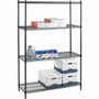 Lorell Industrial Wire Shelving - 48" Width x 24" Depth x 72" Height - 4 x Shelf(ves) - 4000 lb Load Capacity - Black Product Image 