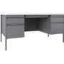 Lorell Fortress Series Double-Pedestal Teachers Desk - 29.5" Height x 60" Width x 30" Depth - Double Pedestal - T-mold Edge - Material: Steel - Finish: Gray Product Image 