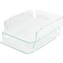 Lorell Stacking Document Trays - Desktop - Durable, Lightweight, Non-skid, Stackable - Clear, Green - Acrylic Product Image 