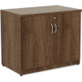 Lorell Essentials Series 2-Door Storage Cabinet - 36" Width x 22.5" Depth x 29.5" Height - Glide, Lockable - Walnut - Laminate Product Image 