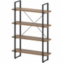 Lorell SOHO Rustic Metal Frame Bookcase - 57.5" Height x 39.4" Width x 11.8" Depth - 4 Shelve(s) - Band Edge - Finish: Walnut - Sturdy, Durable Product Image 