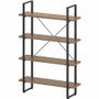Lorell SOHO Rustic Metal Frame Bookcase - 57.5" Height x 39.4" Width x 11.8" Depth - 4 Shelve(s) - Band Edge - Finish: Walnut - Sturdy, Durable Product Image 