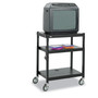 Safco Adjustable-Height Steel AV Cart, Metal, 3 Shelves, (5) AC Outlets, 120 lb Capacity, 27.25" x 18.25" x 36.5", Black View Product Image