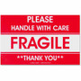Tatco Fragile/Handle With Care Shipping Label - Fragile - Handle with Care, Thank You - 3" Width x 5" Length - Rectangle - Red Product Image 
