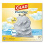 Glad OdorShield Tall Kitchen Drawstring Bags, 13 gal, 0.72 mil, 24" x 27.38", White, 80/Box (CLO78899BX) View Product Image