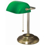 V-Light LED Bankers Lamp with Green Shade, Cable Suspension Neck, 13.5" High, Antique Brass View Product Image