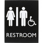 Lorell Unisex Handicap Restroom Sign - Print/Message "Restroom (Man/Woman/Wheelchair)" - 6.4" Width x 8.5" Height - Rectangular Shape - Surface-mountable - Easy Readability, Braille Product Image 