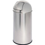 Genuine Joe Push Open Round Top Receptacle - 12 gal Capacity - Round - Durable - 29.2" Height x 14.8" Diameter - Stainless Steel Product Image 