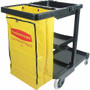 Rubbermaid Commercial Janitor Cart With Zipper Yellow Vinyl Bag - 3 Shelf - 4" , 8" Caster Size - 21.75" Width x 46" Depth x 38.38" Height - Black Product Image 