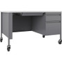 Lorell Fortress Series 48" Mobile Right-Pedestal Teachers Desk - 29.5" Height x 48" Width x 30" DepthBox, File Drawer(s) - Single Pedestal on Right Side - T-mold Edge - Finish: Gray Product Image 