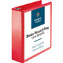 Business Source Round Ring Binder - 3" Binder Capacity - Fastener(s): Round Ring - Pocket(s): 2, Internal - Red - Clear Overlay, Labeling Area Product Image 