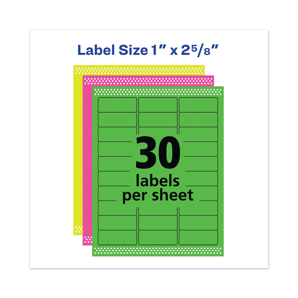 Avery High-Visibility Permanent Laser ID Labels, 1 x 2 5/8, Asst. Neon, 450/Pack - Envision Xpress