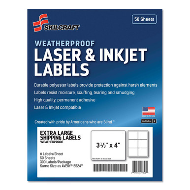AbilityOne - Labels, Mailing, Weatherproof, 3-1/3